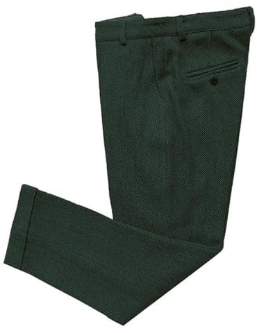 Solovedress Pantaloni eleganti da uomo vintage in tweed a spina di pesce, vestibilità regolare, per completi da lavoro, Verde militare, 36W x 30L