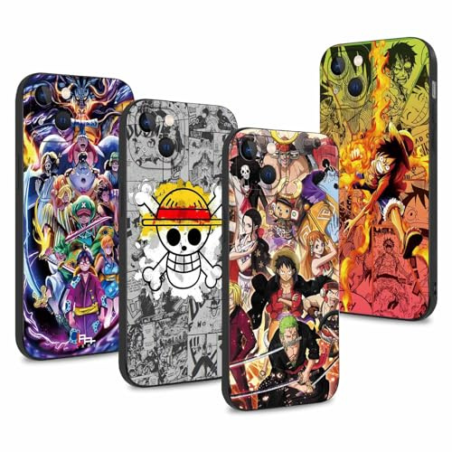 PBNDJVG 4 Pièces Coque pour Apple iPhone 13 6.1 Pouces, Animé Luffy Zoro Gear 5 Sun God Nika avec Protection Caméra Etui Housse de Anti-Drop TPU Silicone Mince Souple Anti-Rayures Antichoc Case