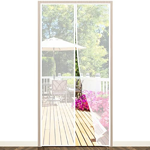 EGNBU Magnetic Fly Screen Door Curtain 90 x 200 cm Super Fine Fabric to Allow Air to Pass, Automatic Magnetic Closure Prevents Insects from Passing, Easy to Assemble