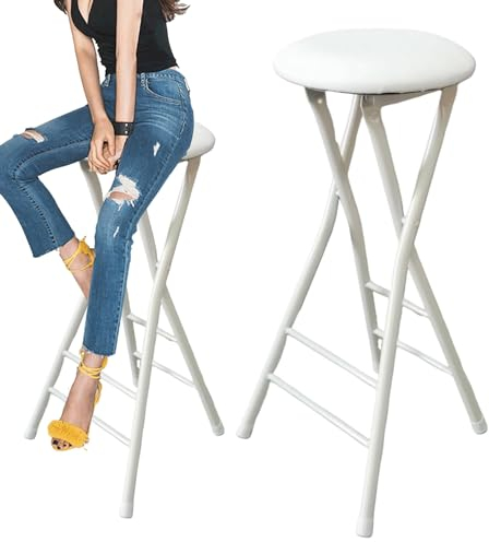DURAGS Barhocker Klappbar Mit Fußstütze, Sitzhöhe 70/80 cm Tresenhocker, Runder Küche Frühstück Stuhl, Outdoor Klapphocker, Bistrohocker Rückenfreier (Color : White, Size : 80cm/32inch)