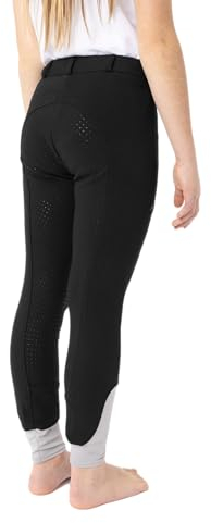 HORZE Kinder Reithose Felicia, Reithose Mädchen mit Gürtelschlaufen, Vollbesatz & Handytasche, Schwarz, 158/164