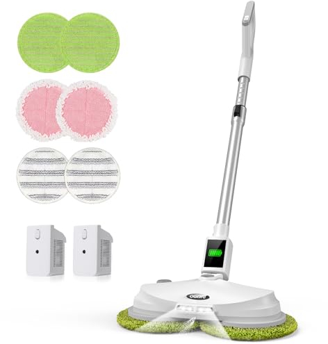 OGORI Cordless Electric Mop, Dual Spin Floor Cleaning Mop with 2 Batteries/Water Sprayer/LED Headlight,Handheld Polisher Scrubber with 400 ML Water Tank for Multi Floors