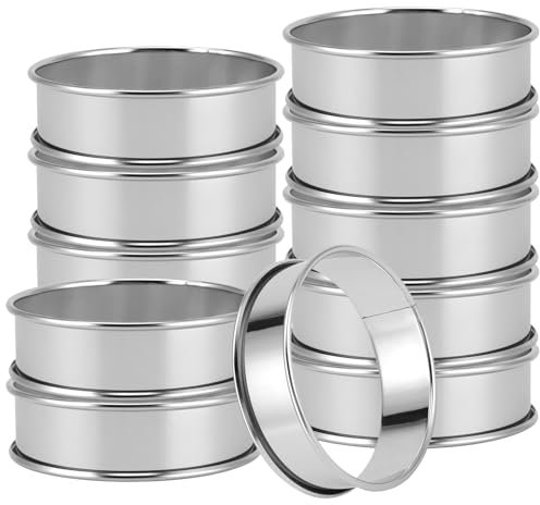 UNGFEI 12 PCS 8cm English Muffin Rings, Stainless Steel Round Crumpet Ring for Baking Mousse Cookie Dessert