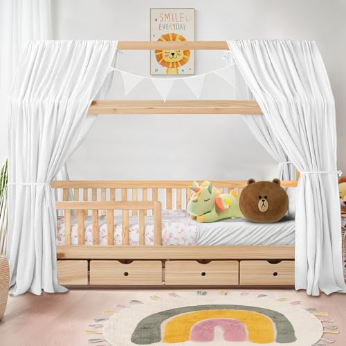 iLuane Canapé de cama de muselina 100% algodón, dosel de tela, decoración para cuna con lazos, dosel para cama de niñas y niños, cortina para cama de casa, en 6 colores y 4 tamaños
