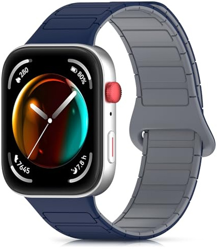 CHANRASI Magnetisch Armband Kompatibel mit Huawei Watch Fit 4/Fit 4 Pro/Fit 3,Silikon Sport Armbänder Magnet Link Ersatzarmband,Mitternachtsblau Grau