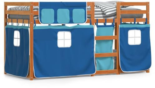 qohoio Etagenbett mit Vorhängen Blau 90x190 cm Kinder Etagenbett Kinderbett Doppelbett Kinderhochbetten Bett Massivholz Kiefer - 3283950