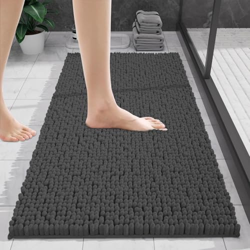 wyewye Tappeto da bagno in ciniglia, antiscivolo lavabile, morbido tappetino da bagno assorbente per bagno, WC - 40 x 60 cm, grigio scuro