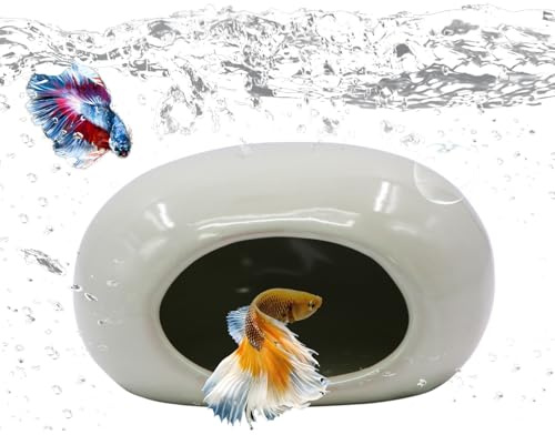 Saim Aquarium Ceramic Cave Decorations, Betta Fish Tank Accessories for Shrimp Cichlid Hiding Breeding Small Fish Bowl Hide Toys Hideout House - Light Green