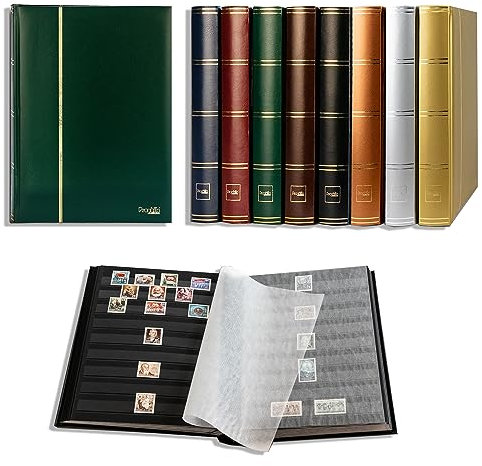 Prophila Collection 64 Black Pages Stamp Album Insert Book Padded Green Cover