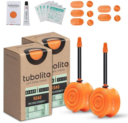 Tubolito Road 700C x 18-32mm Tube | Light, Strong & Compact | Rim & Disc Brake Compatibility | 2X Puncture Protection (700 x 18-32mm, 80mm Black Presta Valve (Pack of 2))