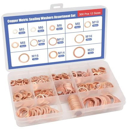 Arandela de Cobre, 300PC Arandela Carter Aceite, Arandelas Cobre Carter Kit M5-M20, Junta Tapon Carter Aceite, Accesorios Hidráulicos para Tapones de Sumideros Agua Combustible