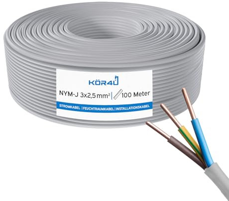 kör4u NYM-J 3 x 2,5 mm² – 100m, Installationskabel, Mantelleitung, Stromkabel für Elektroinstallation, Feuchtraumkabel, DIN VDE 0250-204