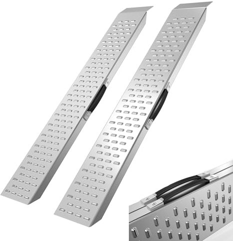 XMTECH 2X Auffahrrampe Alu, bis 400 kg belastbar, Auto PKW Laderampe, Anhängerrampe, 135x22,5x4,5cm rutschfeste, perforiert, Laderampe für Auto oder Anhänger, Silber