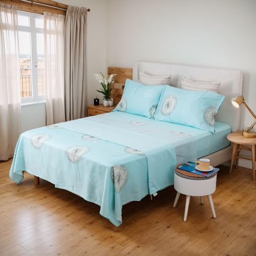 H HANSEL HOME Juego de Sábanas de Microfibra 4 Piezas para Cama 150cm Transpirable - Incluye 1 Encimera, 1 Bajera Ajustable y 2 Fundas de Almohada - Diente de León