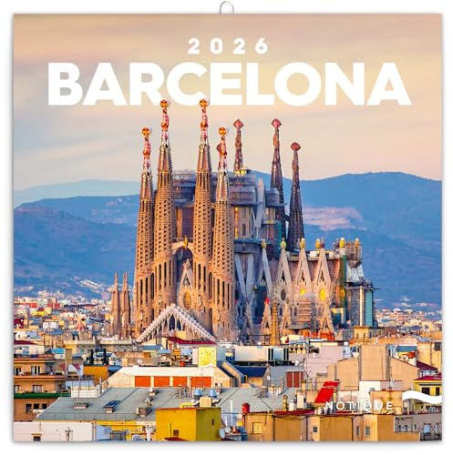 NOTIQUE Calendario da parete 2026 Barcellona, calendario mensile in brochure, design estetico 30 x 30 cm (aperto 30x60)