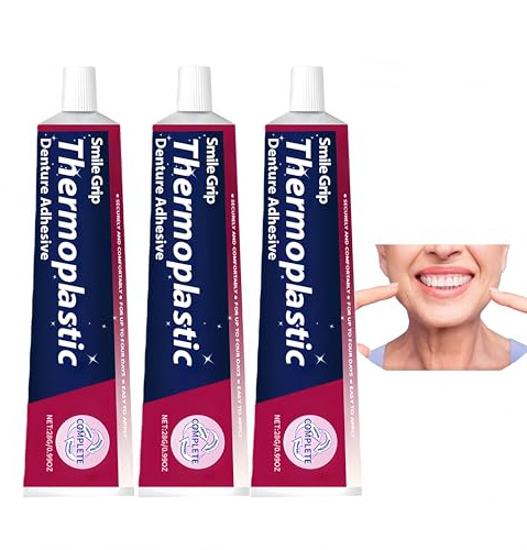 Adhesivo Termoplástico para Dentaduras Postizas,Adhesivo Seguro para Dentaduras Postizas Completas y Parciales,Pegamento Dental de Larga Duración,Fácil de Aplicar,Sujeción Cómoda (3Piezas)