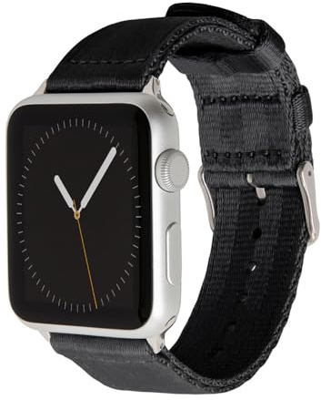 Archer Watch Straps - Armband i Säkerhetsbältenylon för Apple Watch (Svart, Rostfri, 44/45/46/49mm)