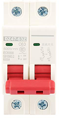 Photovoltaik-Leitungsschutzschalter 2P DC 500V 63A Solar PV System Isolator DC Trennschalter MCB DZ47-63Z-2P Schutzschalteranzug für DIN Schienenmontage Solarenergie (63A)