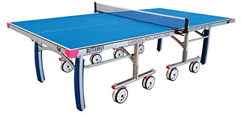 Butterfly Garden Rollaway 7000 Outdoor Table Tennis Table | 7mm Anti-Glare Melamine Top, 8-Wheel Rollaway (Blue, Table only)
