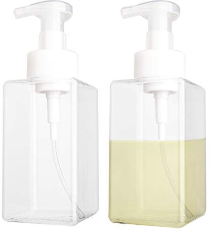 2 Pack Foaming Soap Dispenser 15oz Refillable Foam Liquid Hand Soap Empty Plastic Pump Bottle Container for Bathroom Vanities, Kitchen Sink, Hospital, Clinic, Clear 450ml