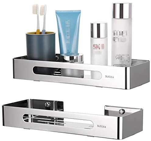 IGNPION 2pcs Shower Organizer Shelf Storage Corner Rack Stainless Steel Bathroom Caddy Wall Mounted Bathroom Accessory Shelf, Silver