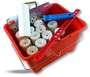 Ensemble à peindre complet | 13 rouleaux laqueurs velours alésage 8 mm | Monture courte | Seau 14 litres | Mélangeur plastique | Grille essorage acier galvanisé | Kibros SO1412E