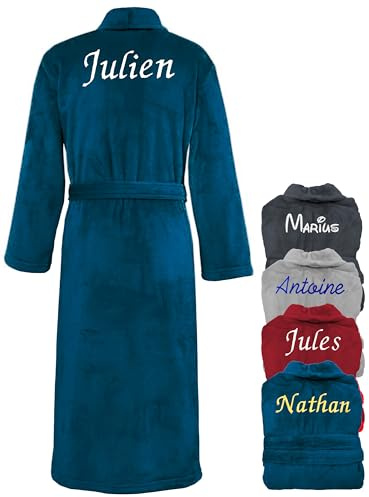 KDO MAGIC Peignoir personnalisé pour homme – Robe de chambre avec prénom brodé – Couleurs multiples – Idée cadeau homme, fête des pères, anniversaire (bleu, L)