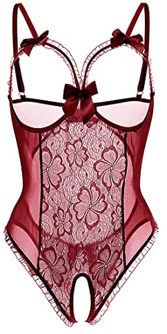 Voqeen Donna Lingerie Sexy Body Erotico Pizzo Biancheria Intima Esotico Tuta Babydoll Ad Anello Aperto Completi Intimi Prospettiva Pigiama Confortevole Sleepwear Costume