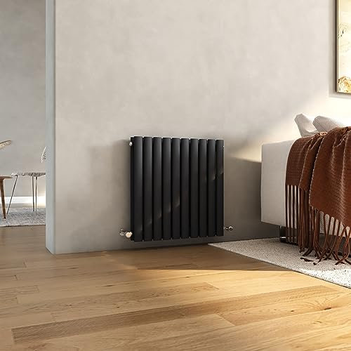 Heilmetz Anthracite Radiators 600 x 600mm, Column Radiators Horizontal Double Designer Oval Panel Radiator Modern Heater Central Heating Radiator
