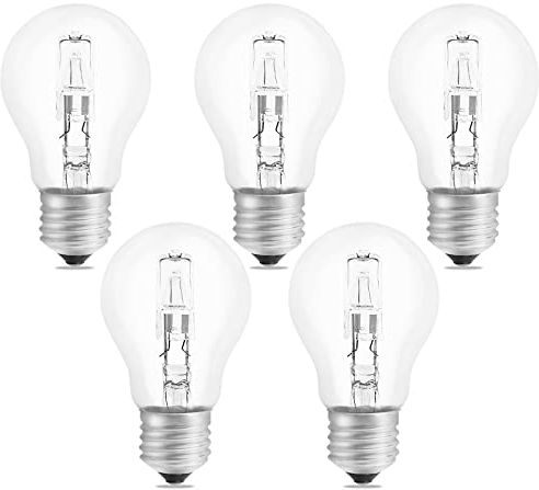 SCNNC Halogen Leuchtmittel E27 A55 Dimmbar, Halogenlampen E27 Classic Klar Halogen Birne AC220-240V, Warmweiß 2700K, E27 Globe Halogenlampen für Deckenleuchte, Wandlampe, 5 Stück