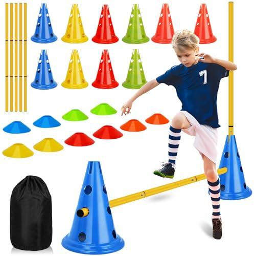 YGORTECH Agility Hurdles Training Equipment - 20 Sports cones & 5 Slalom Poles Set Use as Exercise Jumping Hurdles for Kids, Football Training or as Dog Speed Agility Equipment