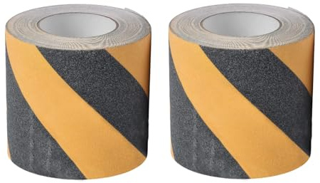 Funnytek halkfri tejp, 15 cm x 10 m, trappa halkfria remsor med självhäftande halkfri tejp, stark självhäftande säkerhet för golvbeläggning inomhus och utomhus, 2 rullar svart-gul