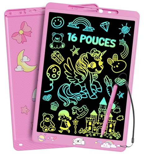 16 Pouces Tablette d'écriture pour Enfants, Electight Tablette de Dessin LCD Tableau, avec Fonction de Verrouillage D'effacement, Cadeau Surprise pour Filles Garçons de 2-8 Ans, Rose
