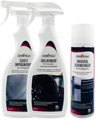 Grillfürst Grillreiniger-Set für Keramikgrills Big Green Egg, Monolith, Kamado Joe, The Bastard- Grillreiniger, Imprägnierung, Schonreiniger -3er Set