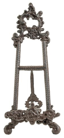 Sungmor Vintage Cast Iron Cookbook Stand, Small Ornate Easel Fleur De Lis Stand, 15.5 Tall Antique Brown Table Top Display Holder for Recipe Book, Picture Frame, Plate, Home Kitchen Decor