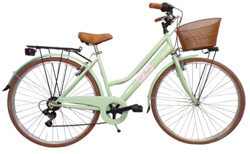 Cicli Tessari - bicicletta da donna bici da città city bike da passeggio 28'' con cambio vintage retro' cesto anteriore (verde)