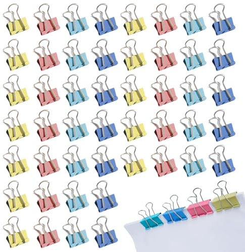 Generic Loose-Leaf Binder 50pcs Coloured Metal Small Bulldog Clips, 15mm, Multicolor
