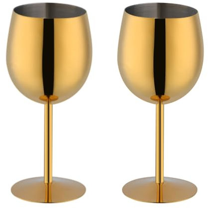 TEAHAHA Juego de copas de vino de acero inoxidable de 2,350 ml, juego de copas de copa irrompibles, copas de cóctel con tallo de vino blanco y tinto (dorado)
