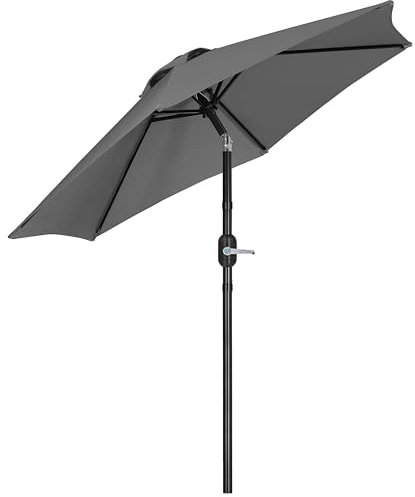 Abician Parasol de Jardin Pliable Démontable, Ø 230 cm, Protection UV, avec Toile Inclinable, Manivelle, 6 Baleines, pour Extérieur Terrasse Patio Plage Piscine Balcon, Gris