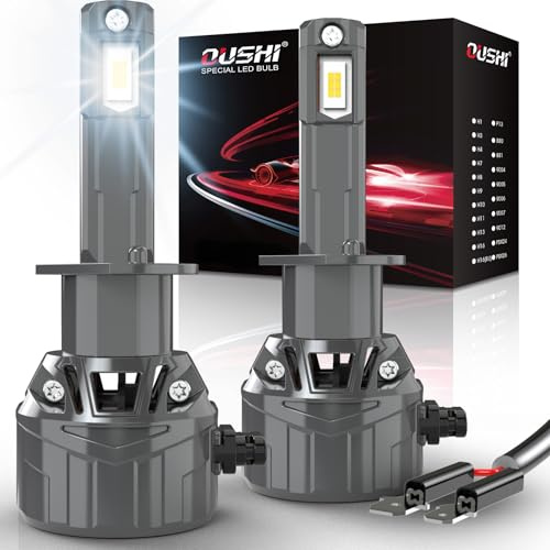 OUSHI Bombilla H1 LED 120W 32000LM 800% Super Brillo Bombilla LED H1 6000K Blanco Xenón Tamaño Mini 1:1 Bombillas H1 LED Faro Coche y Motocicleta, Juego de 2