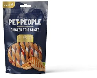 Pet People Chicken Trio Sticks 80g, Natural, Grain Free, High Protein, Dental Care, Dog Snacks - 8pc, 80g (12 Bags)