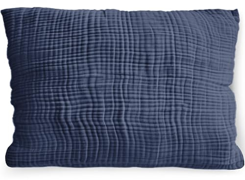 PinkZebra Bio-Musselin Double Gauze Kissenbezug 30 x 50 cm für Kinder & Erwachsene, ÖkoTex Zertifiziert, weicher Kopfkissenbezug GOTS-Zertifizierung, Kissenhülle, Navy