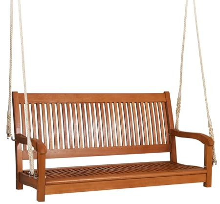 FANTASK Banc à Bascule, 2 Places, Charge maximale : 360 kg, en Bois d'eucalyptus, balançoire de véranda, pour terrasse, Jardin et Balcon