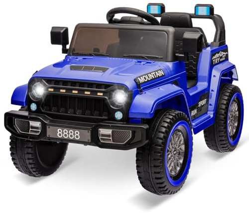 12V Kids Ride On Truck Car, Battery Powered Electric Vehicles with Remote Control, Spring Suspensions, 3 Speeds, LED Lights, Music, MP3, Ride On Toy Car for Children Toddles Boys Girls, Dark Blue