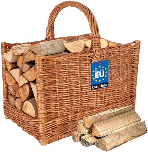 KOTARBAU® Cesto Vimini - 45x29x45 cm - Marrone - Cesta per Legna - con Manico - Cesto per Legna Camino - Rettangolare - Naturale - Robusto - per Interni Esterni