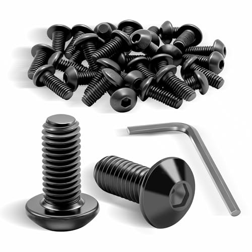ddckj 100 tornillos de cabeza alomada M4 x 10 mm, tornillos negros con hexágono interior, tornillos de cabeza redonda, rosca completa con cierre hexagonal interior para proyectos de bricolaje, montaje