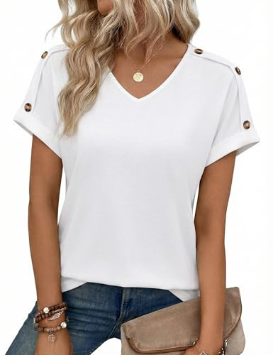 Totatuit Womens V Neck T Shirt Short Sleeve Loose Blouse Going Out
