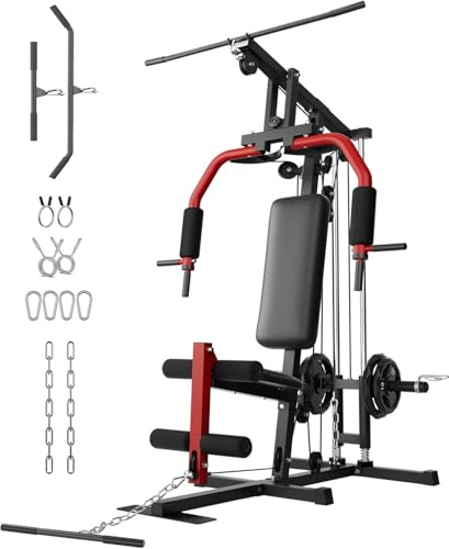 Garvee Station Musculation Multifonction Maison 180 kg | Acier carbone Q235 · 180 kg · Câble 7×19 PU silencieux · Poitrine/Dos/Jambes · 146×75×204 cm