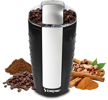 BEPER BP.581 Macina Caffe' Elettrico e Macina Spezie - Macinacaffè per Macinatura Istantanea di Chicchi di Caffè, Frutta e Semi