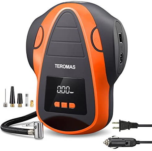 TEROMAS Tire Inflator Portable Air Compressor, Air Pump DC/AC for Car Tires 12V DC and Other Inflatables at Home 110V AC, Digital Electric Tire Pump with Pressure Gauge(Orange)